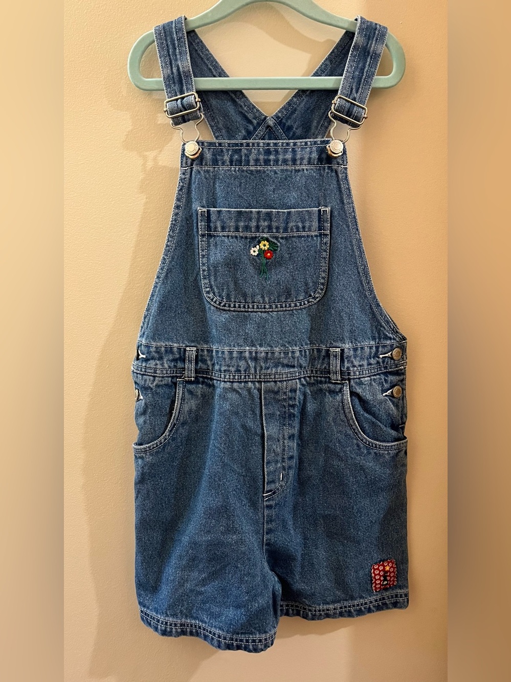 Vtg Gymboree Denim Shortalls with Floral Patch
